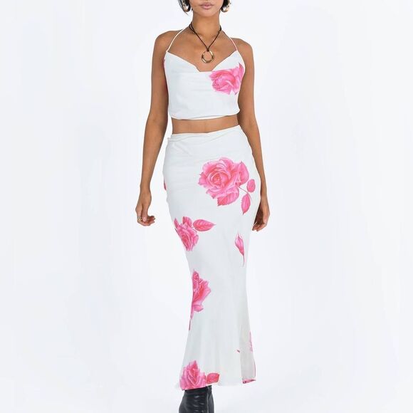 NWT Princess Polly Karalle Skirt Set Cream / Pink Size 12 - Picture 2 of 12